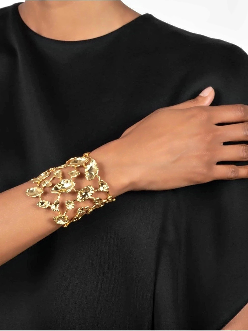 NEW ALEXIS BITTAR Brut Gold Petal Mosaic Wide Cuff Bracelet OC01